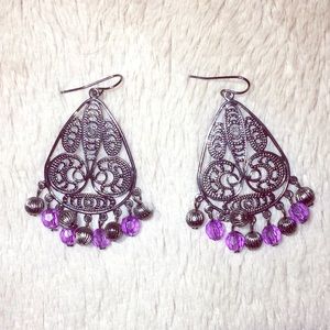 Silver and purple chandelier earrings